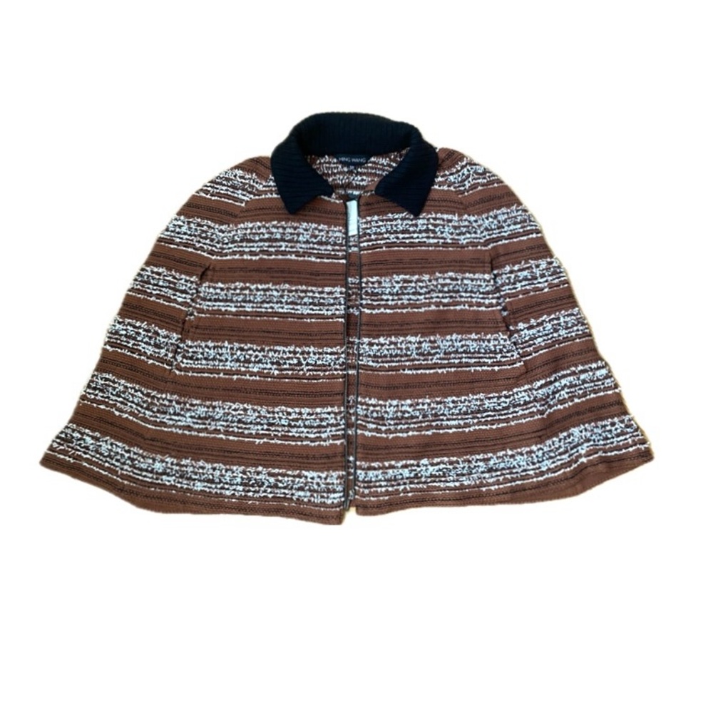 NWT Ming Wang Relaxed Fit Collared Zip Front Cozy Knit Cape Size Small Medium